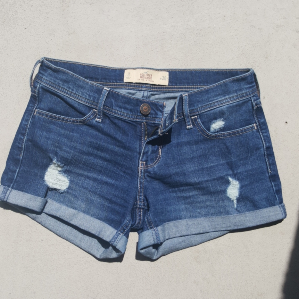 Hollister medium wash distressed stretchy midi jea